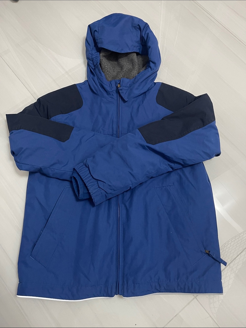 Lands' End Blue Hooded Puffer Jacket with Navy Accents